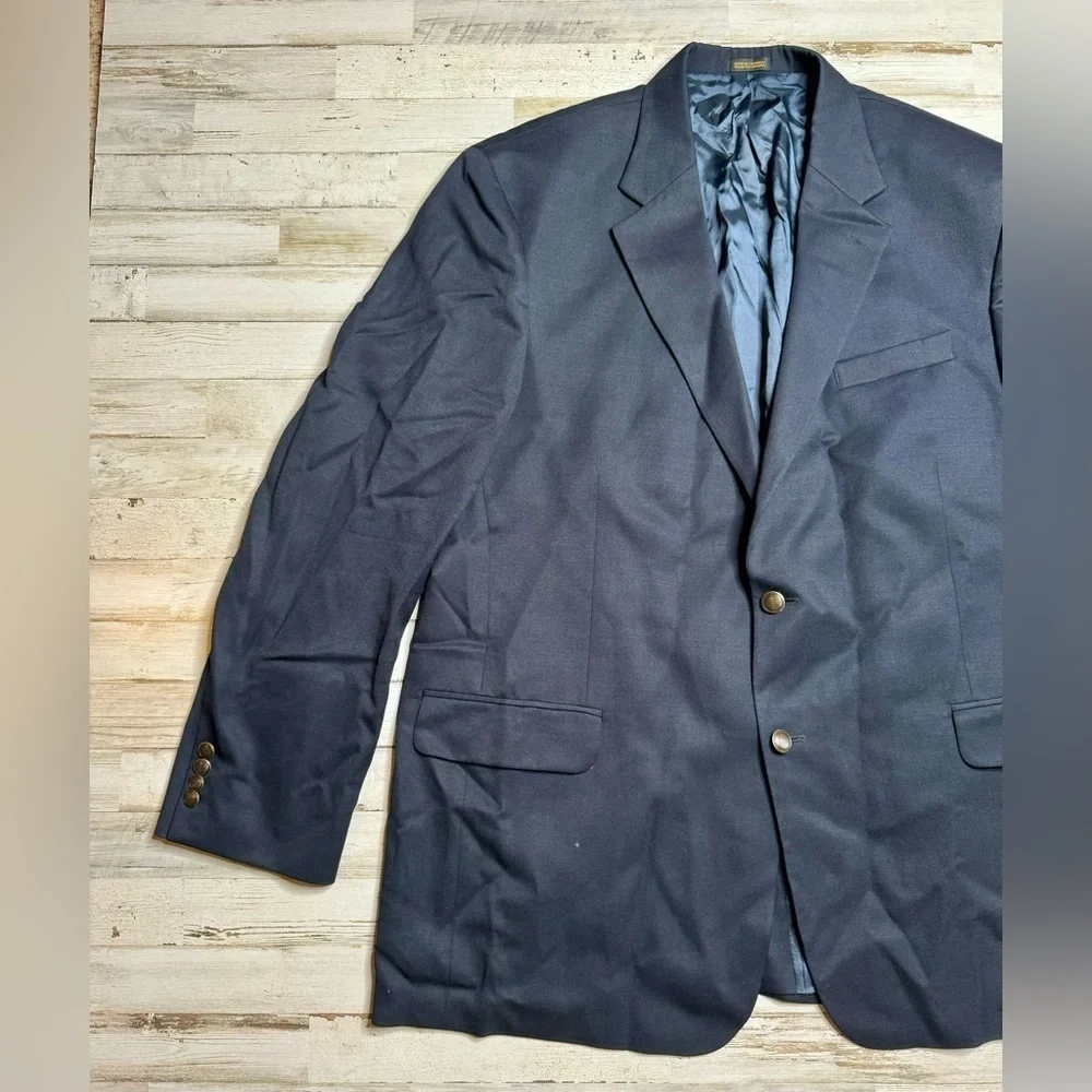 Stafford Executive Navy Blazer Jacket Metal Buttons 100% Wool 48L